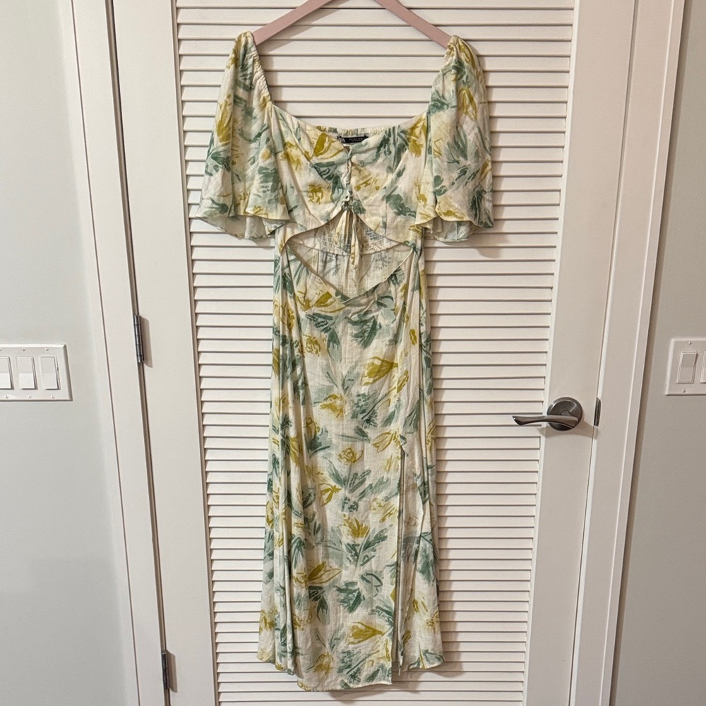 Zara Green and Yellow Floral Maxi Dress
